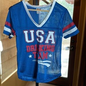 Spencer’s USA Drinking Team Red White Blue Jersey Top Size Small